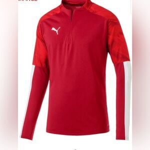 NWT PUMA Youth Red Quarter Zip Mock Neck Long Sleeve Pullover Soccer - Size L